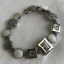 Lia Sophia White Out Bracelet Silver Tone White Mother Of Pearl Etched Design