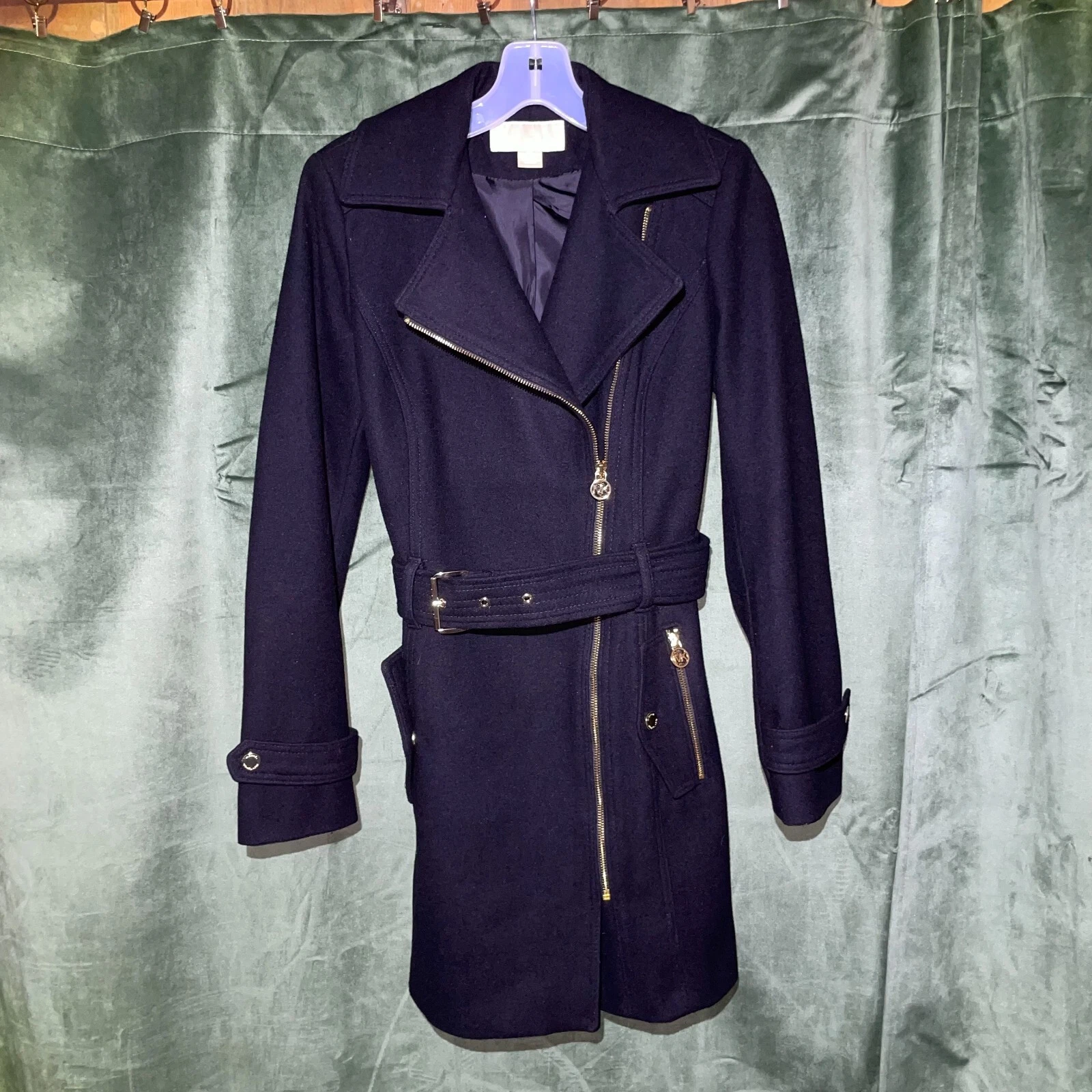 Cappotto trench Michael Kors taglia XS full zip laterale cintura asimmetrica nero