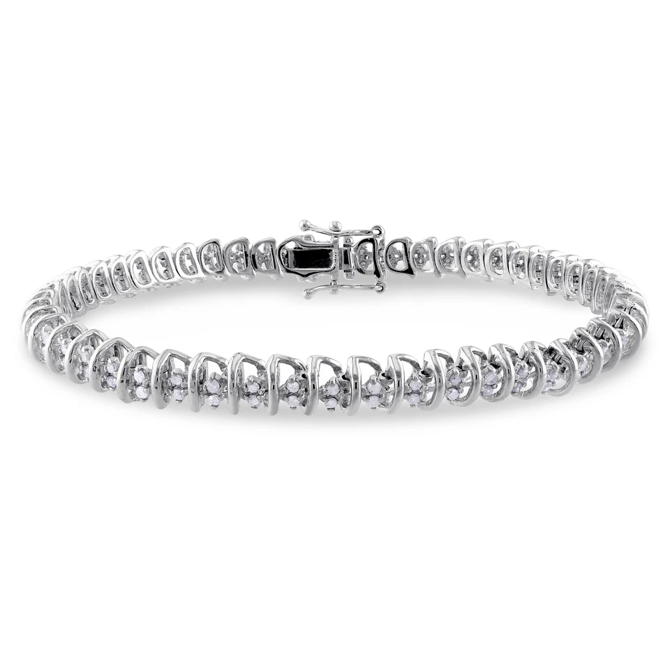 Brazalete de tenis en espiral de diamantes TDW de plata de ley Amour de 1 quilate
