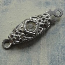 vintage art deco CZECH clear rhinestone silver tone push clasp for necklace A431