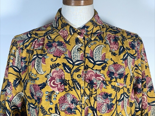 Pilcro Anthropologie Sigourney Corduroy Shirt Top Dark Yellow Floralcore SMALL - Picture 4 of 13