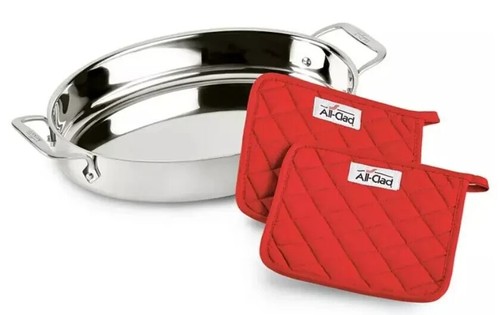 All-Clad Stainless Steel 15-Inch Oval Roaster With All-clad Pot Holders - 第 1/2 張圖片