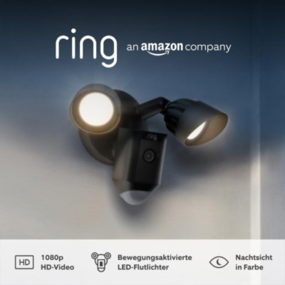 Ring Flutlichtkamera Plus Kabel (Floodlight Cam Wired Plus) | Schwarz