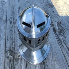 Medieval Renaissance Closed Knight Helmet - Polished 18 Gauge Steel Mid Century