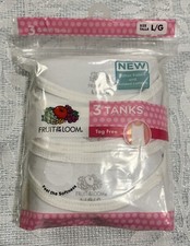 3-pack NEW Fruit of the Loom White Tank Tops, Girls Size Large 12-14 Tag Free L