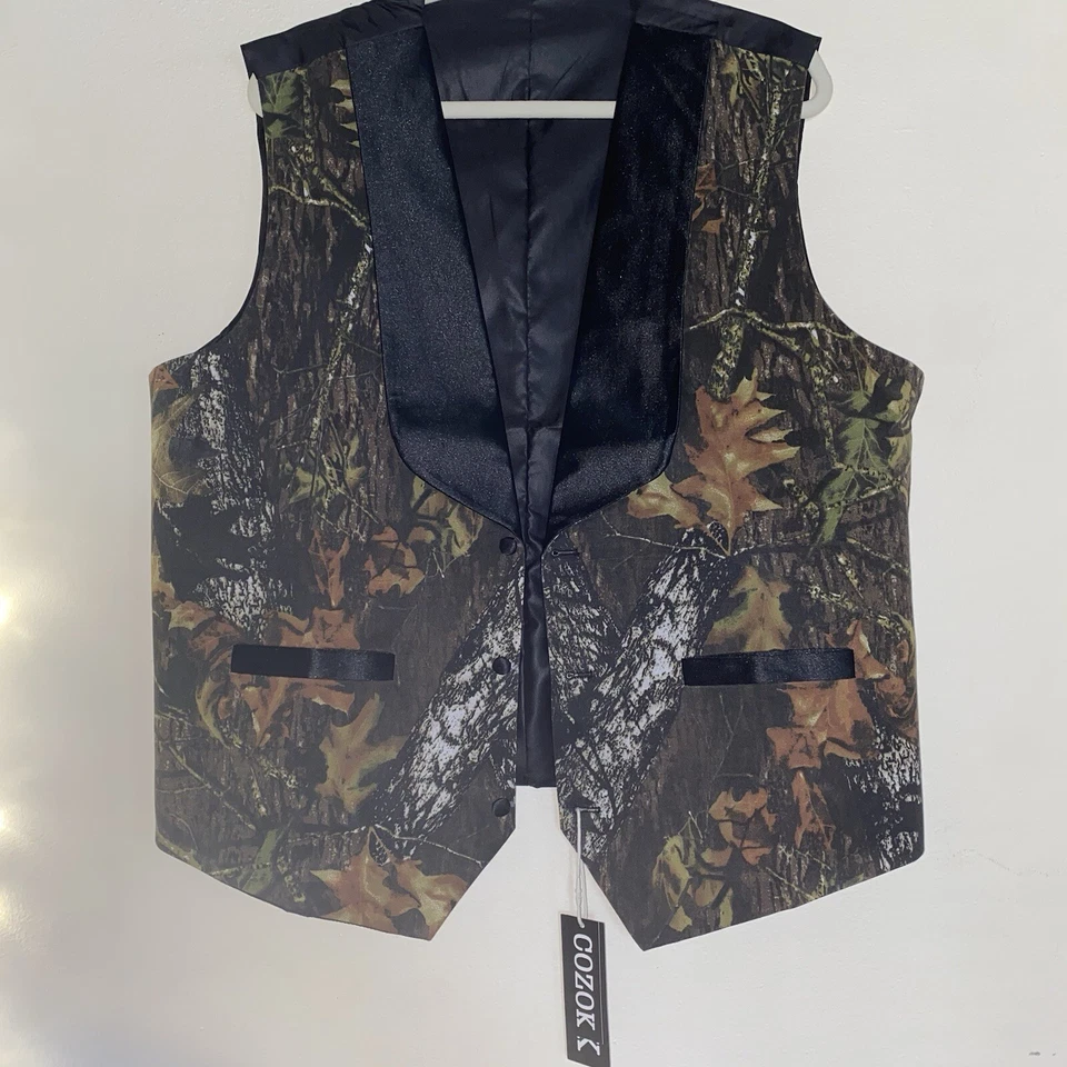 COZOK Camo Vests for Men Wedding Shawl Lapel Single Breasted Prom Vest XL - Image 2 of 4
