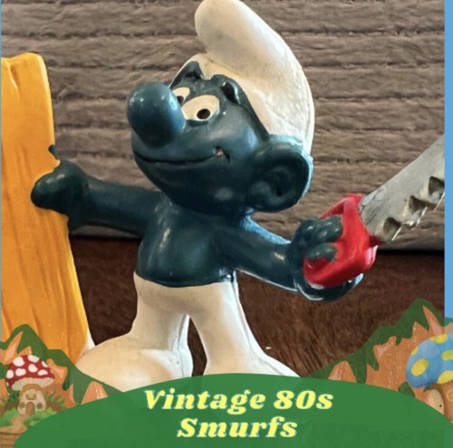 Smurfs Figure 1980 W Germany Smurf Schleich Peyo PVC Figurine Woodwork CARPENTER - Afbeelding 1 van 7