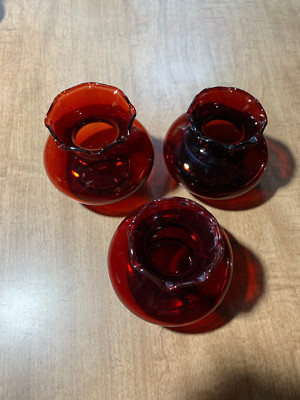 Lot Of 3 Anchor Hocking Ruby Red glassware Vase