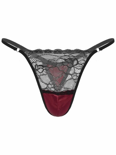 Herren Sissy G-String Panties Satin Blume Spitzen Transparent Tanga Thong Slip - Bild 37 von 43
