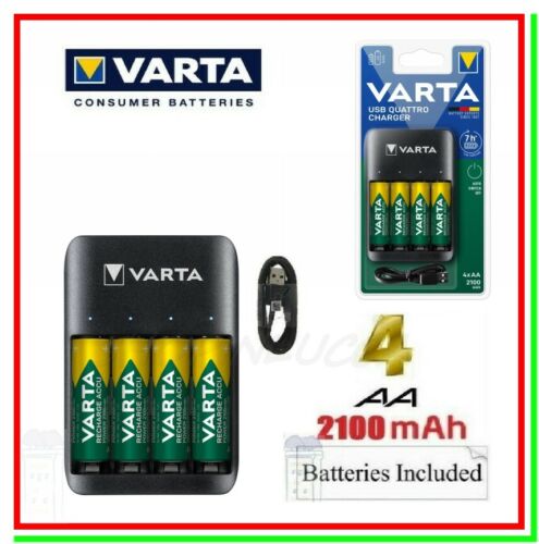 Caricabatterie per Pile Ricaricabili VARTA USB + 4 Batterie AA Stilo 2100mAh