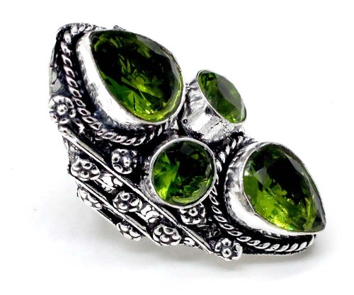 Green Peridot Ring 925 Sterling Silver Gemstone Ring All Size Jewelry Ring - Picture 2 of 2