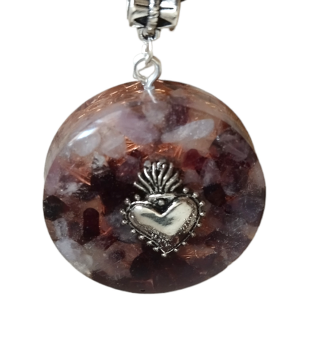 Orgonite ciondolo Cuore Sacro Orgone Granato Quarzo rosa ialino collana unisex - Foto 8 di 10