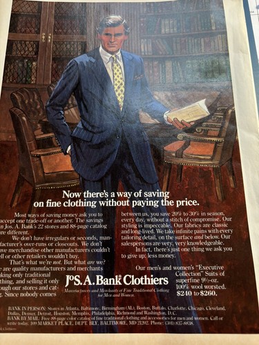 1985 Vintage Print Ad Of Jos.A. Bank Clothiers Fine Clothing - Picture 2 of 4