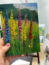 Wild Flowers blossom original 5"x7" oil painting with frame wall art home decor