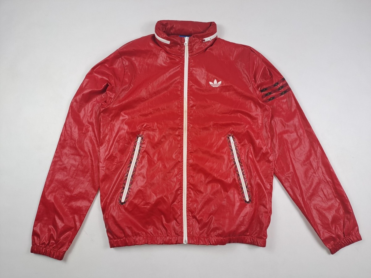 adidas originals zip jacket red hooded wind/rainbreaker size