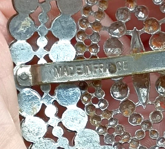 Antique Victorian Shoe Buckle Clip Pair Signed Made In France Cut Steel Faceted