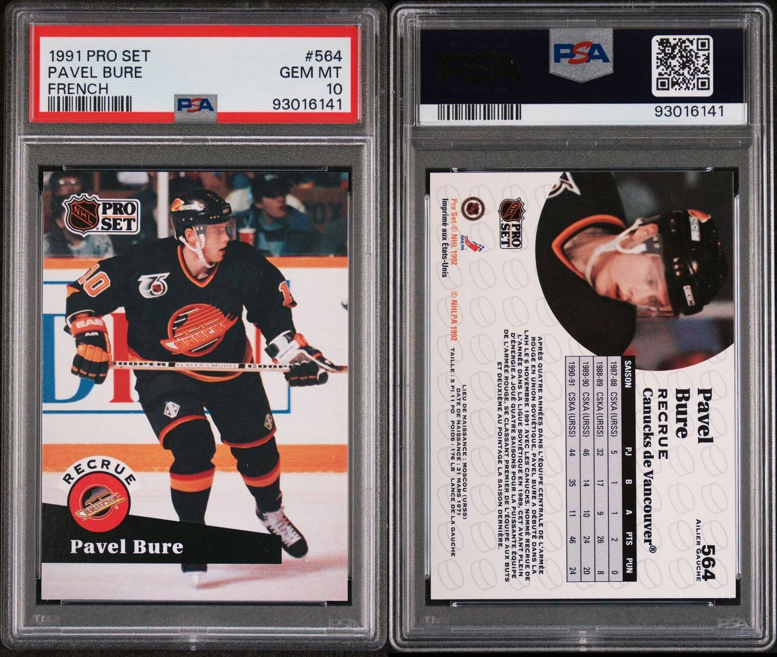 1991 Pro Set French Pavel Bure Rookie PSA 10 Gem Mint #564 Very low Pop!