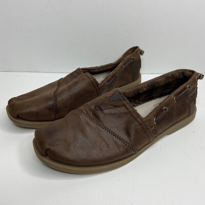 Bobs Womens US 7.5  Skechers Memory Foam Slip On Shoes Flat Loafer Brown