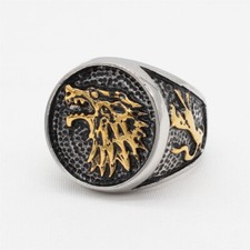 Vintage Nordic Viking Wolf Head Ring Stainless Steel Men's Boy's Retro Ring Gift
