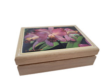 Kimberly Enterprises Graphic Art Tiles Wood Trinket Box Floral Signed D Buscemi