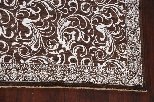 Wool/ Silk Vegetable Dye Versace Design Area Rug Handmade DARK BROWN Silver 8x10 - Picture 5 of 19