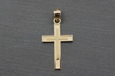 Real 14K Solid Yellow Gold 1" Tiny Cute Cross Charm Pendant.