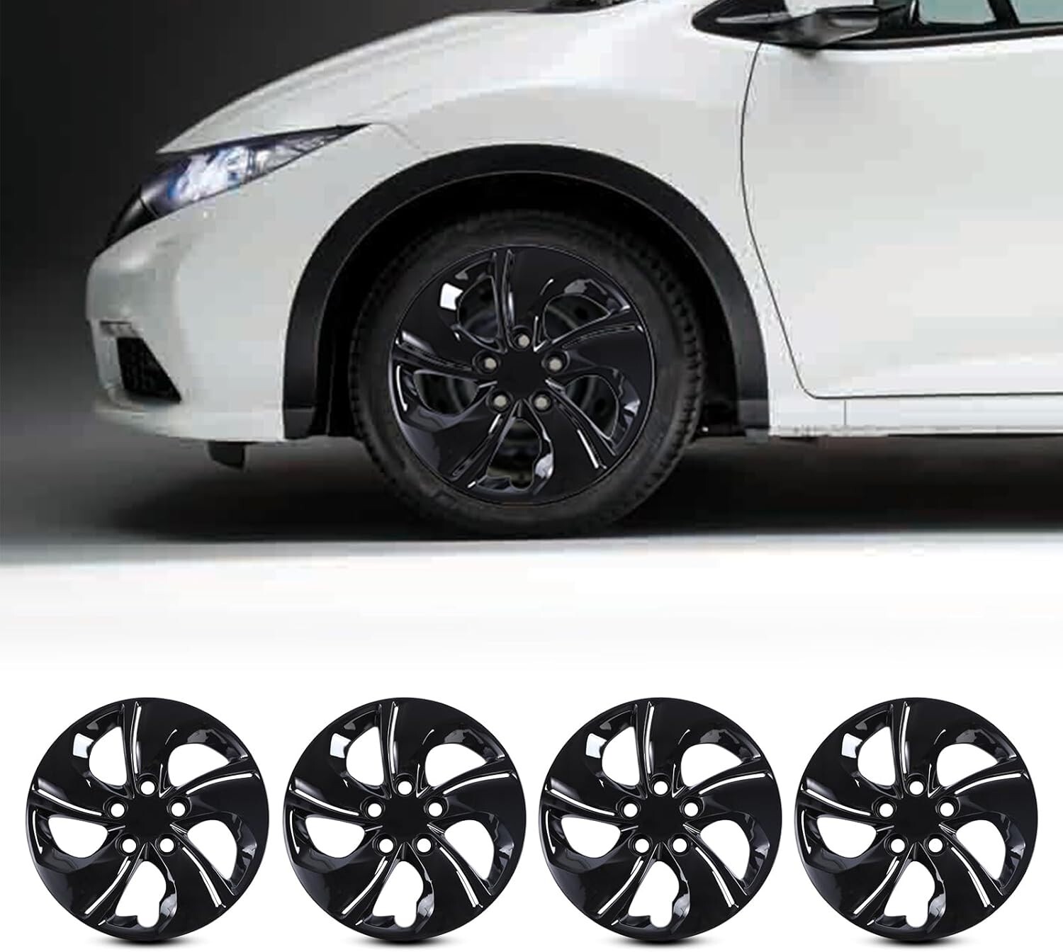 15" inch set of 4 Wheel Hub Cover Hubcaps for 2013 2014 2015 Honda Civic Black