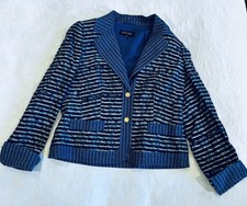Escada Multi Pacific Blue Striped Textured Cotton & Silk Jacket 40