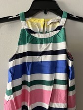 LOFT Dress Womens XSP Halter Top Bright Striped Sleeveless Linen Blend A-Line
