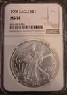 1998 American Silver Eagle 1 oz .999 Silver Bullion Low Pop Coin NGC MS70