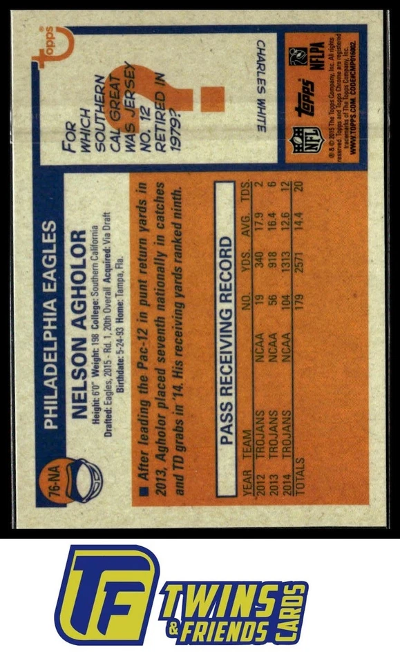 2015 Topps Chrome Nelson Agholor 1976 Topps Football Pulsar Refractors #/50 - Image 2 of 2