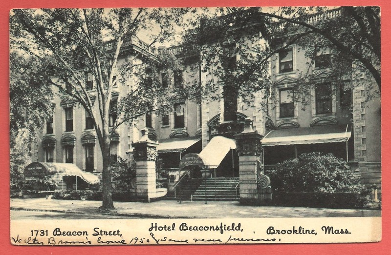 HOTEL BEACONSFIELD, BROOKLINE, MASS. – c. 1940s Postcard - Demolished in 1966