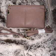 Mauve Vegan Leather Crossbody/ Clutch/Wristlet Convertible Bag NWT