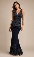 Alannah Hill Sz 10 Navy Beaded Maxi Gown Dress 100% Silk "Beyond Fabulous" RARE