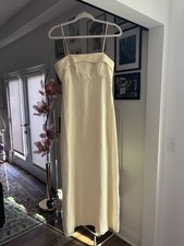 Vintage Butter Yellow Maxi Dress with Straps, Straight Across Neckline, Formal