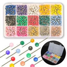 1000 PCS Push Pins Map Tacks,Multi-Color 1/8" round Head with Stainless Point,15