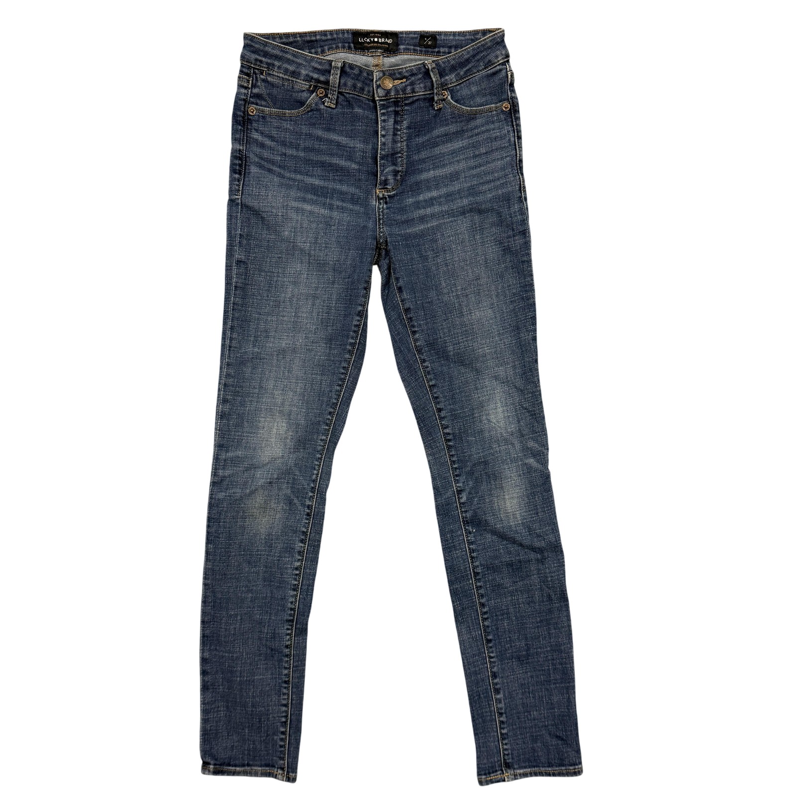 Womens 4 Blue Medium Wash Mid Rise Stretch Denim