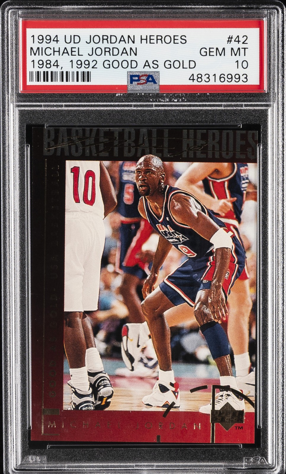 1994 UD JORDAN HEROES GOOD AS GOLD-USA BASKETBALL #42 MICHAEL JORDAN PSA 10