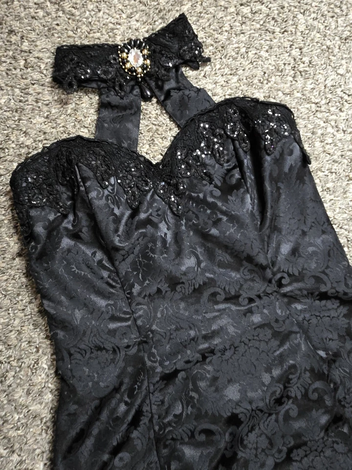 De Colección Vestido de Cóctel Scott McClintock Talla 10 Negro Floral Encaje Gargantilla Gótico Vampiro Años 90 Foto 4 de 4