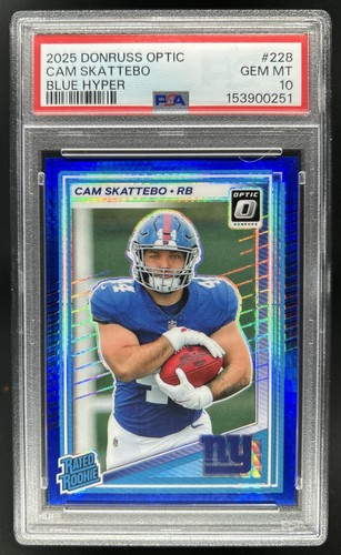 2025 Panini Donruss Optic Cam Skattebo Rated Rookie Blue Hyper Prizm #228 PSA 10