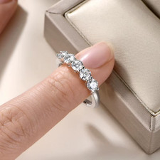 Half Eternity 14K Gold Filled Ring 1.5ct 5 Moissanite Stones Band + Box Sparkly