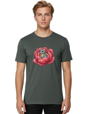 Dragon-In-Flower-2 Mens Graphic Tee, 100% Cotton, Casual Summer Wear