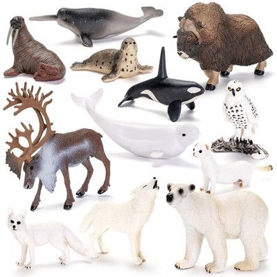 12PCS Realistic Arctic Animal Figurines Set - Polar Bears, Whales
