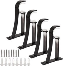 4 Pcs Heavy Duty Curtain Rod Brackets, Black  For 1 Inch Drapery Rods, Ideal fo