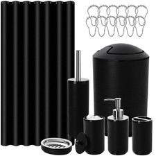 Black Bathroom Sets with Shower Curtain, 19 Pcs Bath Accessory Set Complete w...