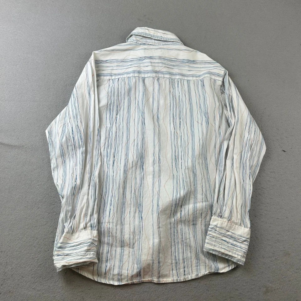 7 Diamonds 衬衫男式 XL 白色蓝色条纹棉质纽扣长袖 — 第 3/4 张图片