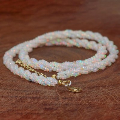 Natural White Ethiopian opal twisted  Necklace, Handmade jewelry, AAA opal