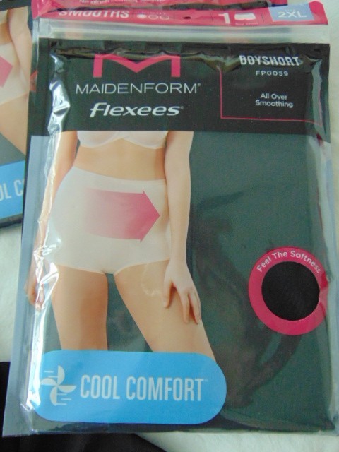 Maidenform Flexees Smoothing Boyshorts LOT of 4 Cool Comfort BLACK Size 2XL MIP