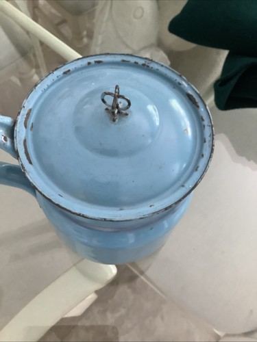Doppia caldaia smaltata blu vintage grigio bluastro unica - Foto 2 di 5