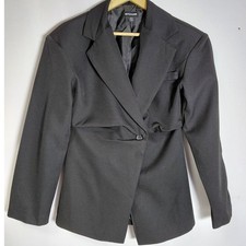 LD8 PRETTYLITTLETHING Black Blazer Women Solid Long Sleeve Size 4